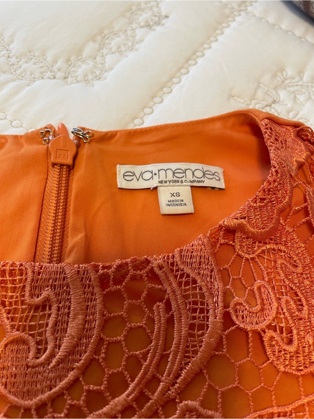 Eva Mendes for New York & Company Orange Lace-Panel Sheath Dress - Picture 5 of 5